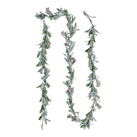 9Ft Christmas Garland with Realistic Vines Berries Olive Leaves and Light String