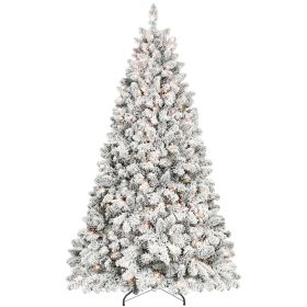 8ft Pre-lit Flocked Christmas Tree with 700 UL Lights & 54 Pine Cones & 1754 Tips Snow Frosted Artificial Xmas Tree