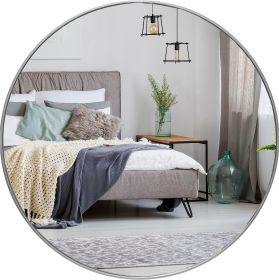 36 Inch Silver Metal Framed Round Bathrrom Mirror for Wall.(W2203134961)
