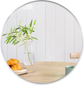 32 Inch Silver Metal Framed Round Bathrrom Mirror for Wall.(W2203134063)
