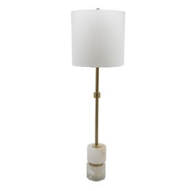 D10x34" Ipori Alabaster And Metal Buffet Lamp