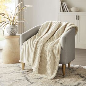1 PCS 50x70" Oversized Faux Fur Heated Throw Ivory Texture