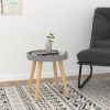 Modern Grey Round Side Table with Natural Wood Legs