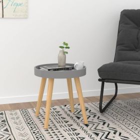 Modern Grey Round Side Table with Natural Wood Legs