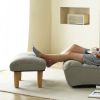 Compact Upholstered Ottoman – Natural Wood Legs