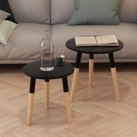 Scandinavian Round Side Table Set – Black & Natural (Set of 2)
