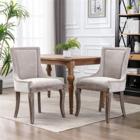 Furniture,Ultra Side Dining Chair, Thickened fabric chairs with neutrally toned solid wood legs, Bronze nail head, Set of 2, Beige Furniture,Ultra Side Dining Chair, Thickened fabric chairs with neutrally toned solid wood legs, Bronze nail head, Set of 2, Beige