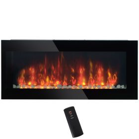 HOMCOM 41.3" 1500W Electric Wall-Mounted Fireplace with Flame Effect, 7 Color Background Light, Black HOMCOM 41.3" 1500W Electric Wall-Mounted Fireplace with Flame Effect, 7 Color Background Light, Black