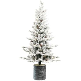 6.5FT Pre-lit Potted Snow Flocked Christmas Tree Small Artificial Xmas Tree & 350 Lights for Front Door, Porch, Indoor and Outdoor