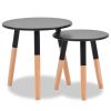 Scandinavian Round Side Table Set – Black & Natural (Set of 2)