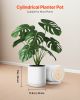 VEVOR Plant Pot, 12-Inch Large Cylinder Planter with Drainage Holes, Non-Slip Pads & Detachable Saucer, Modern Ceramic Flower Pots
