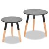 Scandinavian Round Side Table Set – Black & Natural (Set of 2)