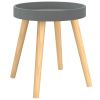 Modern Grey Round Side Table with Natural Wood Legs