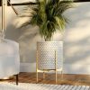 Mid-Century Modern Indoor Metal Pot Planter with 4-Leg Gold Metal Base - 18" H x 13.75" W