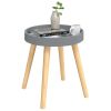 Modern Grey Round Side Table with Natural Wood Legs