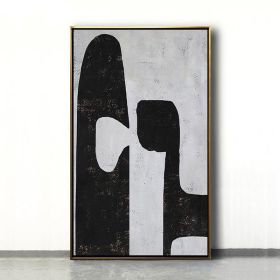 Handmade Top Selling Abstract Oil Painting  Wall Art Modern Minimalist Black and White Picture Canvas Home Decor For Living Room No Frame (size: 90X120cm)