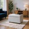 Light Gray Linen Storage Ottoman