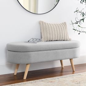 Grey Oval Storage Ottoman Bench (Color: Grey)